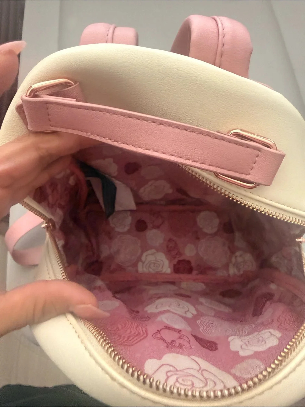 Loungefly Cream and Pink Beauty and the Beast Floral Mini Backpack